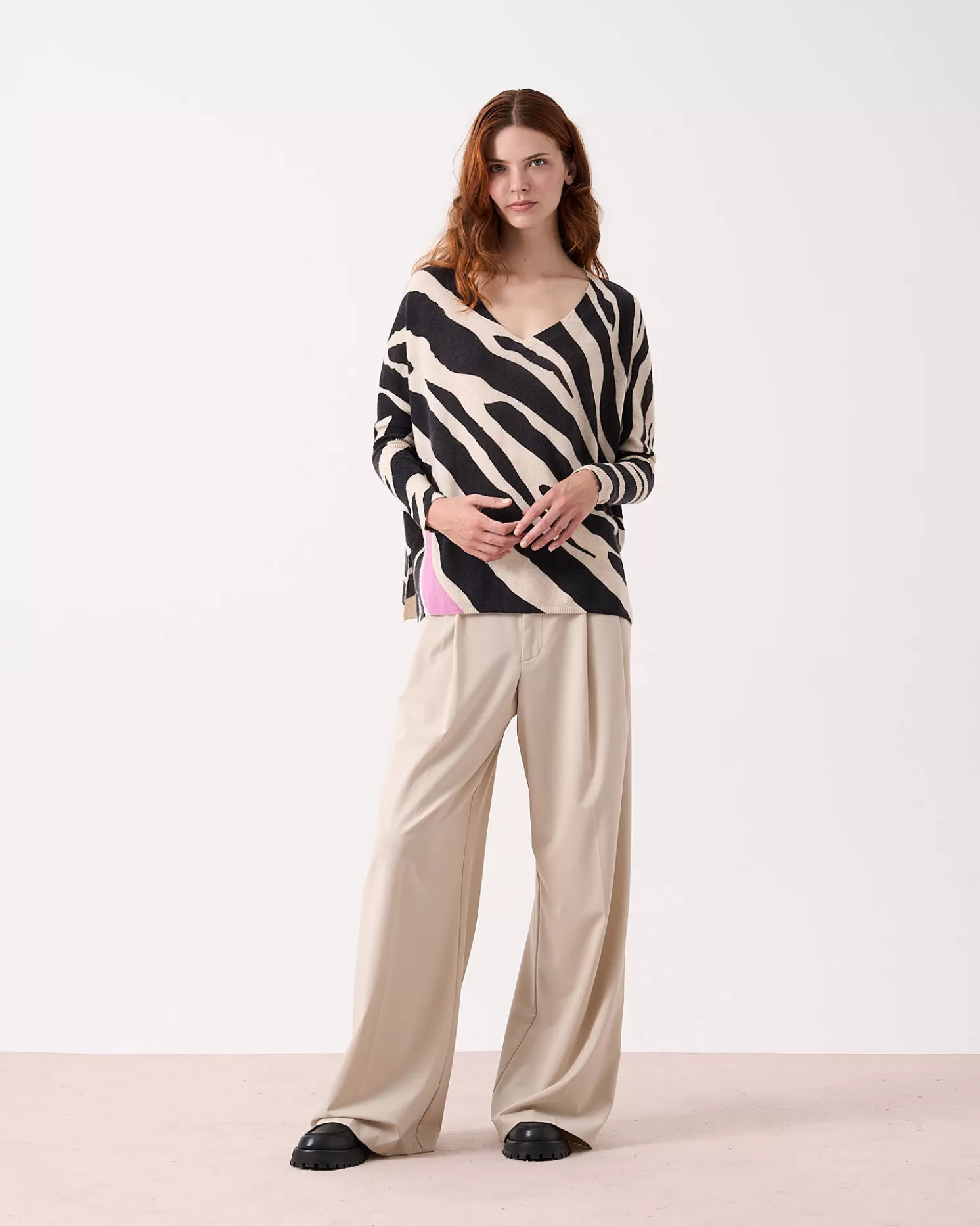 Absolut Cashmere Camille Print<DAMES V-Hals | 100% Kasjmier